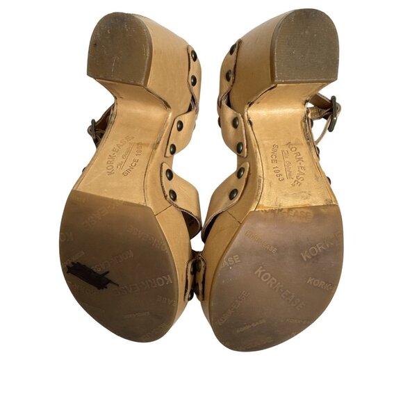 Kork-Ease Womens Leather Strappy Sandals Size 7 Tan Wedge Heel & Buckle - Picture 9 of 9